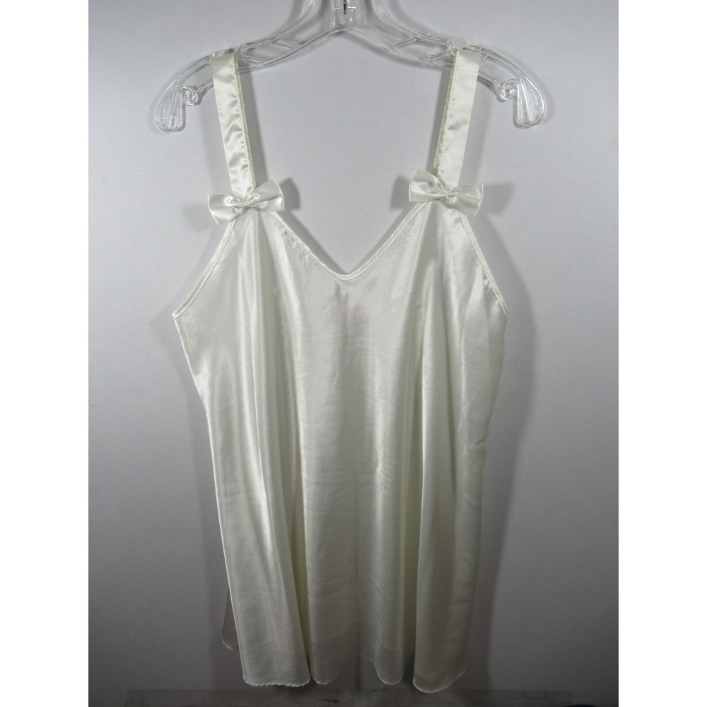 Vintage 80s 90s Scaasi Satin Slip Chemise Women Medium Bows White Bridal